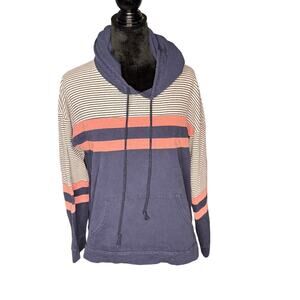 Hem & Thread Women's sz Large Navy Pink White Hoodie Sweatshirt Long Sleeve